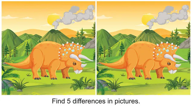 herbivorous dinosaurs find 5 differences in the picture.