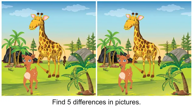 cute ostrich waiting for friends to come find 5 differences in the picture.