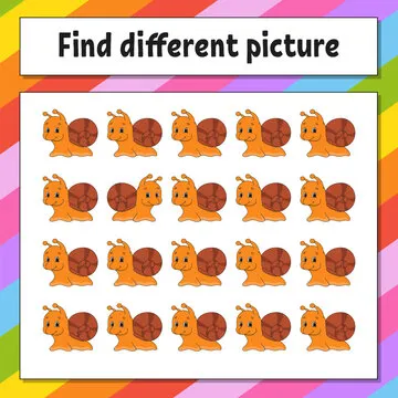 Find different picture. Educational activity worksheet for kids and toddlers. Game for children. Vector illustration.