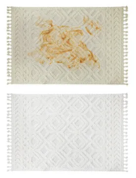 Carpet before and after dry-cleaning on white background