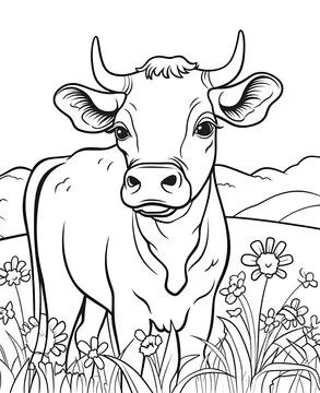 Cute cow cartoon coloring page illustration vector. For kids coloring book. cute cow colouring book image cartoon