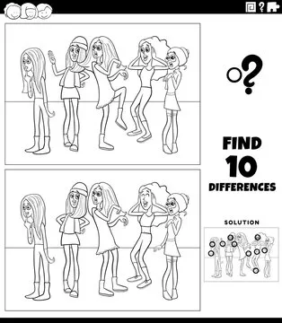 differences activity with cartoon young women coloring page