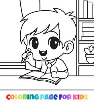 Student are studying outline coloring page illustration