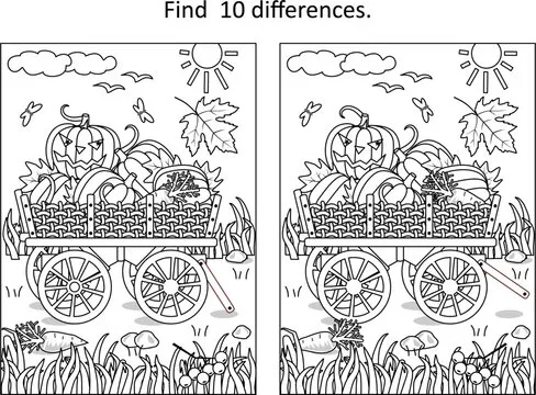 Harvest, autumn, Halloween or Thanksgiving difference game and coloring page activity